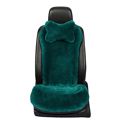 OGLAND Fluffy Fuzzy Fur Sheepskin Universal Car Seat Covers for Auto Cozy Seat Cushion Auto Accessories, 1 Front Seat (3 Pack Front, Alpine Green) - color: Alpine Green