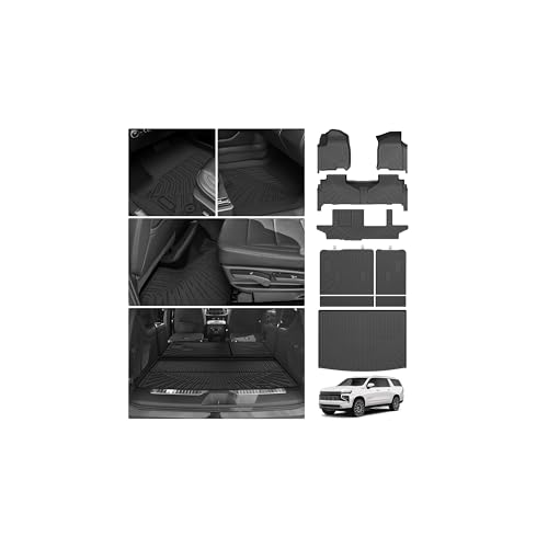Cartist Floor Mats for 2021-2026 Chevy Suburban/GMC Yukon XL/Cadillac Escalade ESV (Only for 8 Seats), All Weather Cargo Liner for Suburban Accessories, Heavy Duty TPE Floor Mats, Car Accessories - size: 1)Chevy Suburban 21+ Full Set