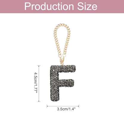MECCANIXITY Bling Car Letter Charm, Initial F Letter Interior Car Rear View Mirror Decoration Hanging Crystal Ornaments for Women Bags Water Cup DIY Craft, Gray - style: F Letter