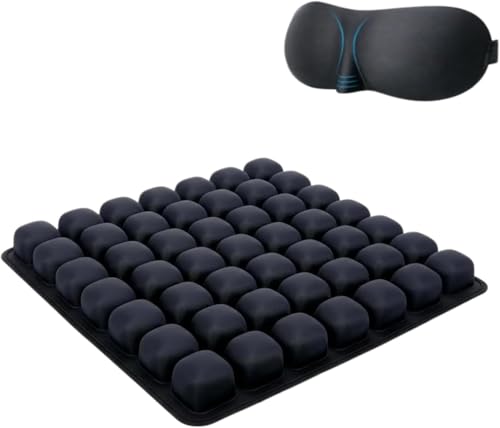 Travel Seat Cushion for Airplane, Inflatable Press to Inflate No Pump, 49 Air Cells Coccyx & Tailbone Pain Relief Cushion for Car Wheelchair, with 3D Eye Mask - size: Large