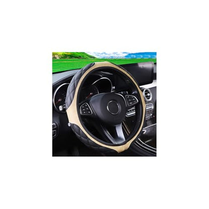 15 Inch Car Leather Steering Wheel Cover, Automotive Accessories Elastic Breathable Anti-Slip Soft Wheel Protector Fits Men and Women, Suitable for SUVs, Trucks, Vehicles and RVs (Beige) - color: Beige