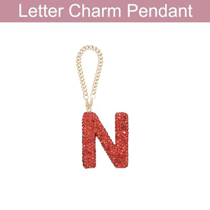 MECCANIXITY Bling Car Letter Charm, Initial N Letter Interior Car Rear View Mirror Decoration Hanging Crystal Ornaments for Women Bags Water Cup DIY Craft, Red - style: Letter N