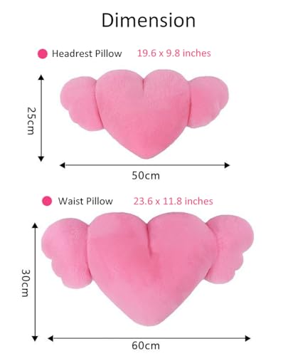 Fuzzy Heart Wings Car Headrest Pillow 1 PCS-Cute Neck Pillow Head Rest Cushion for Gaming Chair Office Chair - color: 01-Pink