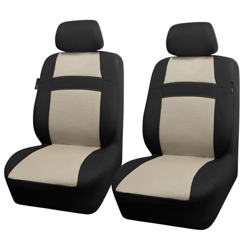 CAR PASS Car Seat Covers Front Seats Only, 3D Air Mesh Car Seat Cover with 5mm Composite Sponge Inside,Airbag Compatible Universal Fit SUV,Vans,sedans, Trucks, Automotive Interior Covers(Black Beige) - color: Black and Beige, size: Two Front