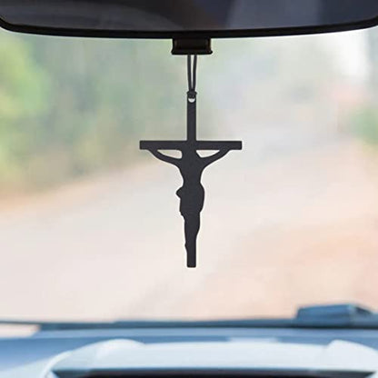 Rear View Mirror Accessories - Mini Hanging Ornaments - Christus Pendant, Car Charm - Swinging Pendants, Black (Jesu Nailed Siluette) for Men & Women - style: Jesus Nailed Siluette