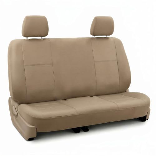 FH Group Classic PU Leather Split Bench Car Seat Cover – Universal Fit for Cars Trucks & SUVs (Solid Beige) - color: Solid Beige, size: Rear Set