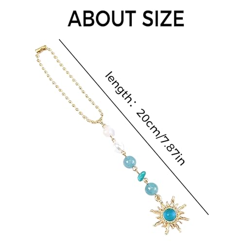 Boho Sun Rearview Mirror Charm, Evil Eye Hanging Car Charm for Rear View Mirror, Crystal Hanging Accessories 7 Inch Alloy Car Ornament for Women Men Unisex Gift of Joy & Protection,Green