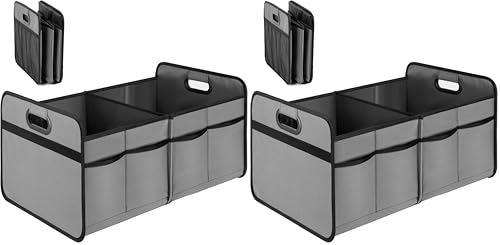 YSSOA Trunk Organizer for Car/SUV/Truck, Collapsible 2 Compartment Automotive Storage Box, 600D Waterproof Oxford Polyester 50L Travel Accessories, Anti-slip & Leak-proof, Grey (Pack of 2) - color: Grey, size: 2 Pack, style: 2 Compart