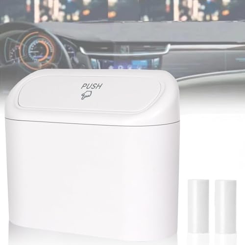 Mini Car Bin with Lid and 2 Trash Bags - White, Cute Car Accessory for Storage and Organization, Small Trash Can for Kitchen, Bedroom and Office - size: Car Trash Can - White with 2 Trash Bags