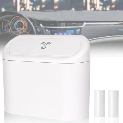 Mini Car Bin with Lid and 2 Trash Bags - White, Cute Car Accessory for Storage and Organization, Small Trash Can for Kitchen, Bedroom and Office - size: Car Trash Can - White with 2 Trash Bags