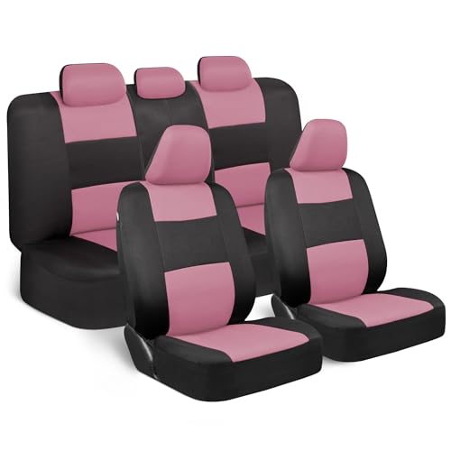 BDK PolyPro Car Seat Covers Full Set in Pink on Black, Front and Rear Split Bench Seat Covers for Cars, Easy to Install Car Seats Cover Set and Accessories for Auto Trucks Van SUV - Pink - color: Pink