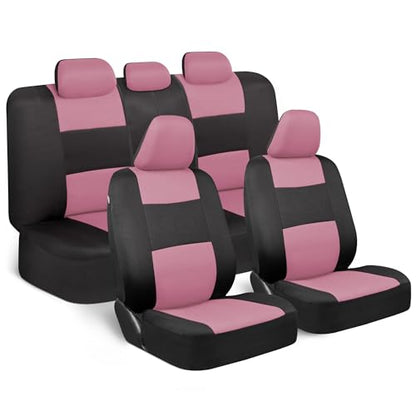 BDK PolyPro Car Seat Covers Full Set in Pink on Black, Front and Rear Split Bench Seat Covers for Cars, Easy to Install Car Seats Cover Set and Accessories for Auto Trucks Van SUV - Pink - color: Pink