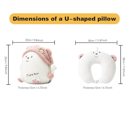 Kids Travel Pillow - 2-in-1 Deformable Kids Neck Pillow for Traveling, Soft U-Shaped Pillow with Adorable Animal Design, Comfy Sleep and Play, Ideal for Airplanes and Cars - Pink Bear - size: Pink Flying Bear