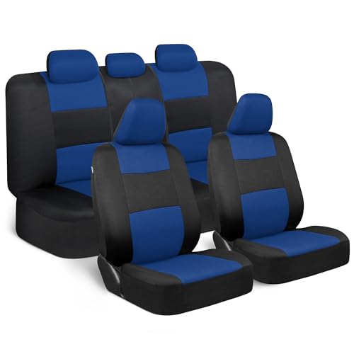 BDK PolyPro Car Seat Covers Full Set in Blue on Black, Front and Rear Split Bench Seat Covers for Cars, Easy to Install Car Seats Cover Set and Accessories for Auto Trucks Van SUV - Blue - color: Blue