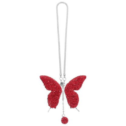 Butterfly Car Hanging Ornament Rhinestone Pendant Rearview Mirror Accessories Red Stainless Steel Car Interior Decoration