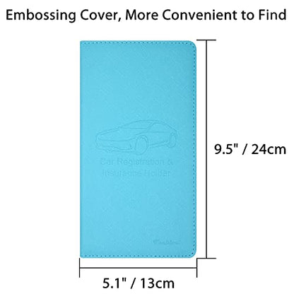 Car Insurance and Registration Holder, 9.5 x 5 Inch PU Leather Vehicle Glove Box Organizer Wallet Case for Insurance Card, Driver License, Paperwork - Mint Green - color: MintGreen