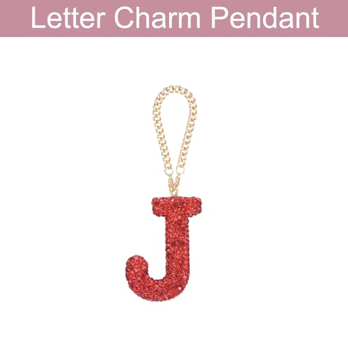 MECCANIXITY Bling Car Letter Charm, Initial J Letter Interior Car Rear View Mirror Decoration Hanging Crystal Ornaments for Women Bags Water Cup DIY Craft, Red - style: Letter J