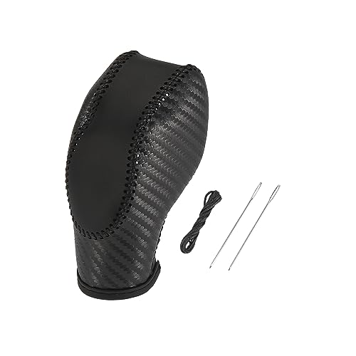 X AUTOHAUX Car Faux Leather Gear Shift Knob Cover for Ford Focus Escape Fusion Fiesta Transit Van Carbon Fiber Pattern Black