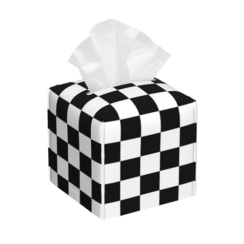 Black and White Checkerboard Tissue Box Cover Square,Square Grid Checkered Tissue Box Holder Waterproof Leather Facial Paper Organizer Dispenser for Bathroom Home Car Nightstand Vanity Desk - color: Color-21