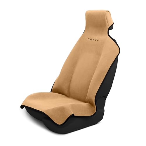 DryvaSeat - Premium Microfiber Towel Car Seat Cover - Waterproof & Sweatproof - Universal Fit, Machine Washable, Non-Slip - Seat Protector for Car, Truck, SUV, Van (Tan, 1 Pack) - color: Tan, size: 1 Pack
