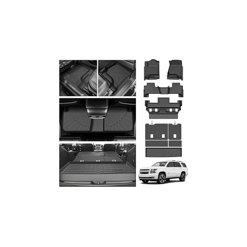 Cartist Floor Mats for 2015-2020 Chevy Tahoe & GMC Yukon Denali | SLE | SLT (7 Seats, Not for Yukon XL), All Weather Cargo Liner for Tahoe Accessories, Heavy Duty TPE Car Mats, Car Accessories - size: 1)Chevy Tahoe 2015-2020 Full Set