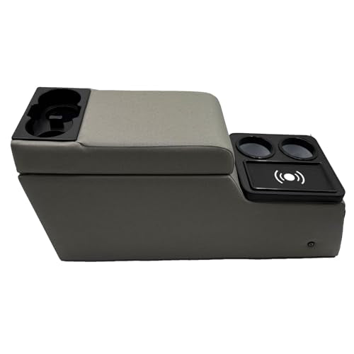 Truck Center Console Truck Seat/Bench Organizer with Wireless Charging and Holder Cups for Jeep CJ5 1976-1983,Jeep CJ7 1976-1986,Jeep Wrangler(YJ) 1987-1995 (Gray)