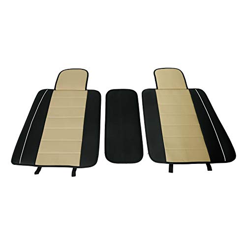 Universal 5 Seats PU Leather Car Seat Cover Full Set Front + Rear Cushions w/Pillows Black/Beige - color: Black/ Beige