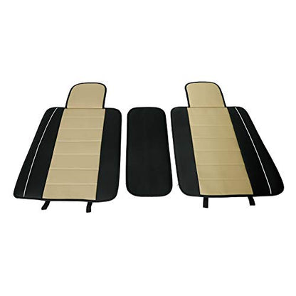 Universal 5 Seats PU Leather Car Seat Cover Full Set Front + Rear Cushions w/Pillows Black/Beige - color: Black/ Beige