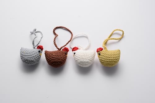 Handmade Crochet Chicken Keychain Set of 4 - Chicken Christmas Ornaments, Funny Stuffed Animal Bag Charm, Car Mirror Ornament, Cute Farmhouse Decor, Gift for Chicken Lovers, Mothers day - color: Color 3
