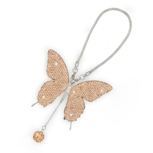 Bling Butterfly Diamond Car Hanging Accessories, Crystal Butterfly Rear View Mirror Luck Car Decoration Accessories for Women, Valentine's Day Presents Ornament Pendant for All Cars (PeachColor) - size: PeachColor