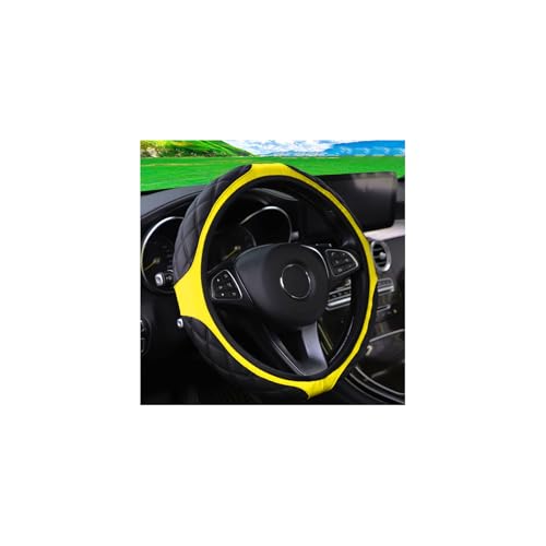 15 Inch Car Leather Steering Wheel Cover, Automotive Accessories Elastic Breathable Anti-Slip Soft Wheel Protector Fits Men and Women, Suitable for SUVs, Trucks, Vehicles and RVs (Yellow) - color: Yellow