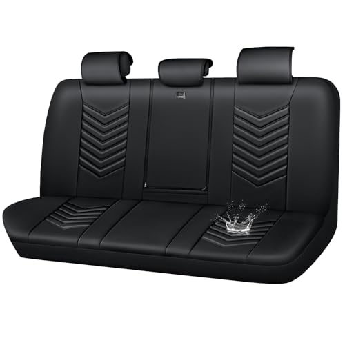 CAR PASS 3D Foam Luxury Leather Back Bench Leather Seat Covers,Waterpoof Faux Leather Rear Seat Cover Universal Fit for Cars Sedans SUVs Vans Trucks 95% Automotive Backseat, (Rear,Black) - color: Pure Black, size: Rear