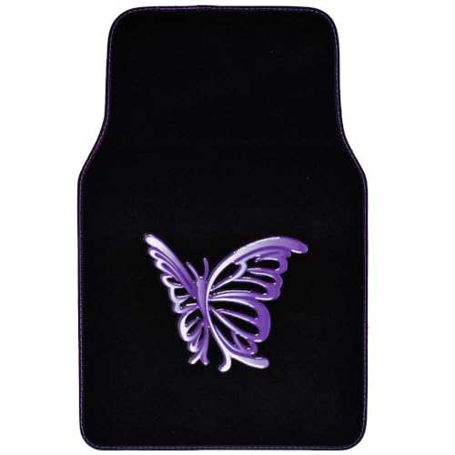 BDK Purple White Butterfly Design Carpet Car Floor Mats for Auto Van Truck SUV-4 Pieces Front & Rear Full Set with Rubber Backing-Universal Fit (MT-509-PP) - color: Purple White Butterfly