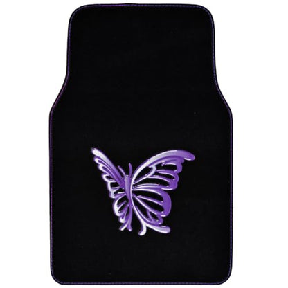 BDK Purple White Butterfly Design Carpet Car Floor Mats for Auto Van Truck SUV-4 Pieces Front & Rear Full Set with Rubber Backing-Universal Fit (MT-509-PP) - color: Purple White Butterfly