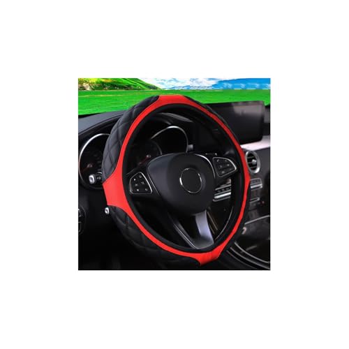15 Inch Car Leather Steering Wheel Cover, Automotive Accessories Elastic Breathable Anti-Slip Soft Wheel Protector Fits Men and Women, Suitable for SUVs, Trucks, Vehicles and RVs (Red-1) - color: Red-1