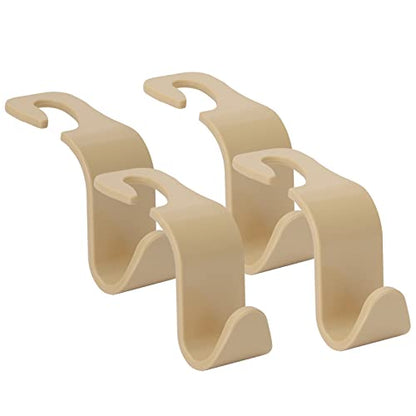 Soleebee 4 Pack Car Headrest Hooks - Universal Auto Hooks for Back Seat Hangers, Storage Organizer (Beige) - color: Beige