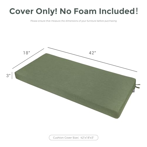 Magpie Fabrics Patio Bench Loveseat Cushion Covers (Replacement Cover only, No Insert!), Waterproof Fade Resistant Swing Cushion Slipcover with Ties(42x18x3 Inch, Green) - color: Green, size: 42x18x3 Inch (1 Count)