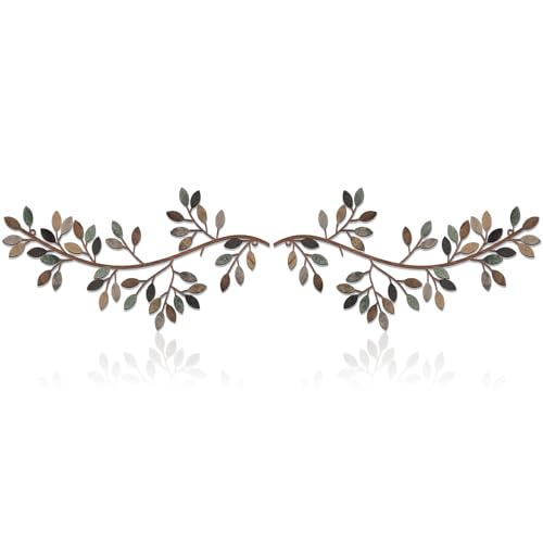 Hotop 2 Pieces Metal Tree Leaf Wall Decor Vine Olive Branch Leaf Wall Art Wrought Iron Scroll Sculptures Above the Bed, Living Room, Outdoor Decoration(Classic Style,Classic Color) - color: Classic Color, size: Classic Style