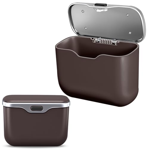 Car Trash Can with Lid - 2-in-1 Leather Top Car Garbage Can & Storage Box | Leakproof, Waterproof Hanging Auto Trash Bin for Back of Seat, Door, SUVs, Trucks, Sedans Brown - color: Brown
