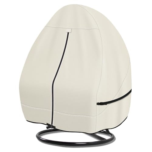 Porch Shield Patio Hanging Egg Chair Cover - 600D Waterproof Outdoor Double Seat Wicker Swing Egg Chair with Stand Protector, Beige - color: Beige, size: Double Seat - 66"W x 70"H