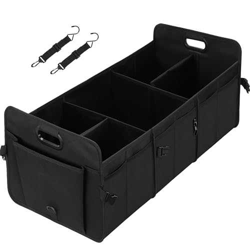 YSSOA Multi Compartments Collapsible Car Trunk Organizer, 600D Waterproof Oxford Polyester 50L Car Storage with Adjustable Strap & Anti-slip Bottom, for SUV, Truck, Black New - color: Black New, size: 1 Pack, style: 3 Compart
