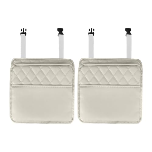 ZIMISI Car Back Seat Organizer, Waterproof Leather Automotive Backseat Hanging Bag with Cup Holders, Large Capacity Car Trash Can, Vehicle Travel Accessories for Most Vehicles (2PCS/Beige) - size: 2PCS/Beige