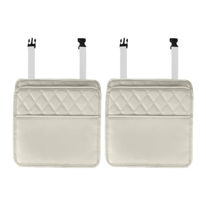 ZIMISI Car Back Seat Organizer, Waterproof Leather Automotive Backseat Hanging Bag with Cup Holders, Large Capacity Car Trash Can, Vehicle Travel Accessories for Most Vehicles (2PCS/Beige) - size: 2PCS/Beige
