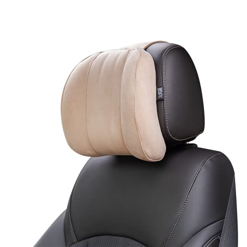 Car Headrest Pillow Soft Suede Fabric Memory Foam Car Neck Pillow Ultimate Comfort and Support for Driving and Travel - color: Beige, size: 10.5in*9.5in*3in
