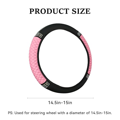 Bling Car Steering Wheel Cover, 15 Inch Rhinestones Soft Leather Elastic Steering Wheel Protector, Universal 15 Inch for Women Girls, Fit Vehicles, Sedans, SUVs, Vans, Trucks (Pink) - color: Pink