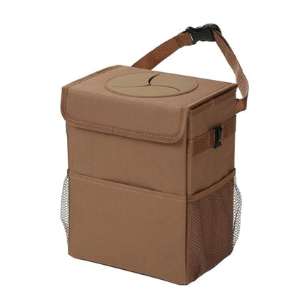 AOKJOY Car Garbage can with lid Leak Proof Vehicle Trash Can 3 Storage Pockets Hanging Waterproof car Trash Bag for SUV Brown - color: brown