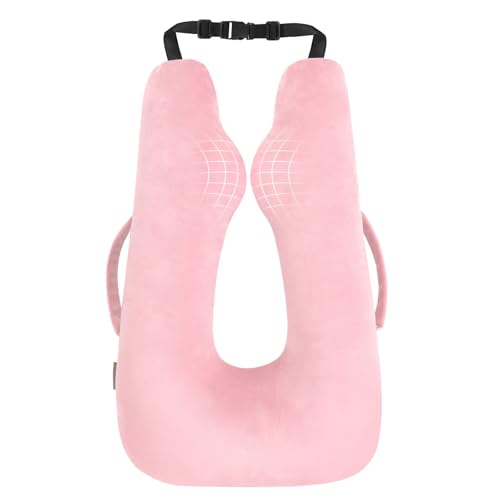 TinlyFinly Car Travel Pillow for Kids Adults, Raised Padding Head and Neck Support Car Seat Pillow for Toddlers, Portable U Shaped Body Pillow for Car Seat On Road Trip - Pink - color: Pink
