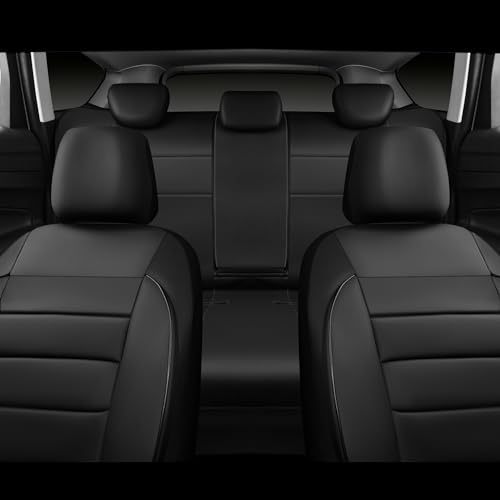 CAR PASS Leather Seat Covers Full Set Universal Water Resistant 3D Foam Back Support, Luxury Comfort Automotive 5 Seat Covers All Season Fit for SUV,Sedan,Van, Airbag Compatible Elegance(Pure Black) - color: All Black