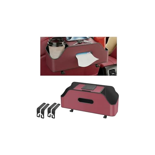 Car Backseat Headrest Organizer, Multifunctional 4-in-1 Back Seat Tissue Box with Cup Holders Hooks, Auto Seat Back Storage Organizer for Hold Phones, Drinks, Bags, Universal Fit (Red) - color: Red