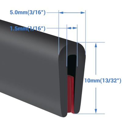 Rubber Edge Trim, Self-Adhesive Rubber Edge Trim, Edge Protector for Sheet Metal, EPDM Material, Fit 1/16"(1.6mm), Length 10Ft, Black Color, U Channel Edge Trim